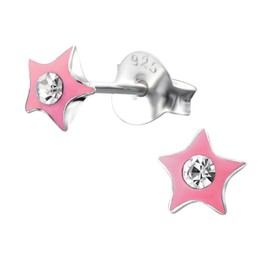 Pink Star with Crystal Stones Earrings 925 Sterling Silver