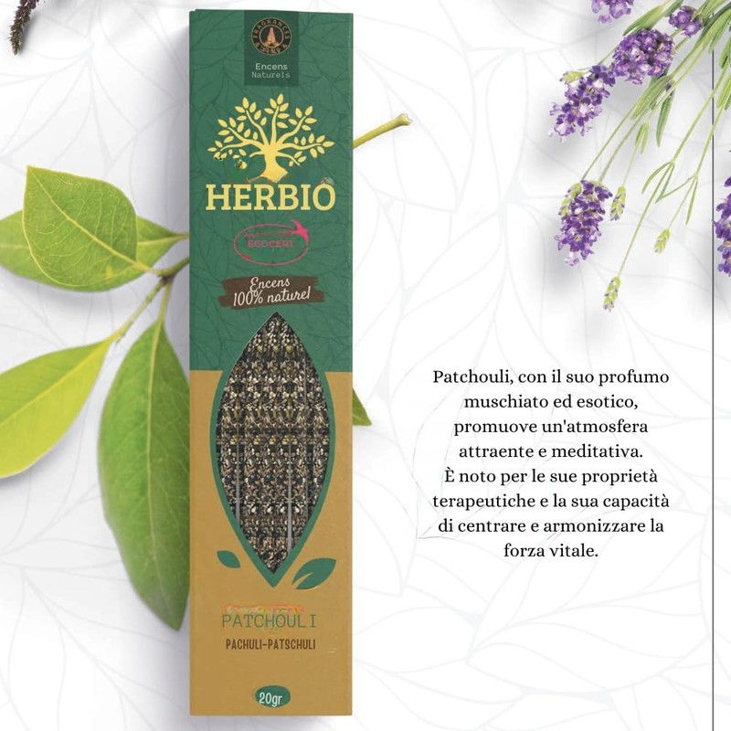 Fragrances & Sens - Natural Patchouli Incense Sticks, Herbio, Handmade,