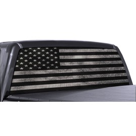 FGD Brand Truck Rear Window Wrap Black & White Distressed American Flag Perforated Vinyl Decal