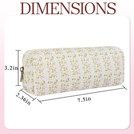 AMZMA Quilted Makeup Brush Bag, Travel Cosmetic Organizer Pouch for Brushes & Essentials, Small Cotton Floral Makeup Bag for Women Girls