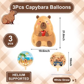 3 Pcs Capybara Balloons,22nch Capybara Aluminum Foil Balloons and Capybara Round printed Balloons for Birthday Baby Shower Gender Reveal Capybara Party