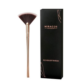 Brocha de maquillaje Kabuki perfecta para base, resaltador, crema de rubor y polvo impecable, pulido (brocha de abanico dorado)
