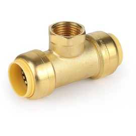 (2 Pack) EFIELD Female Tee 3/4"x3/4"x1/2" Push Fit Female Plumbing Tee,Brass Fitting No Lead For Copper Pex CPVC,(PF228)