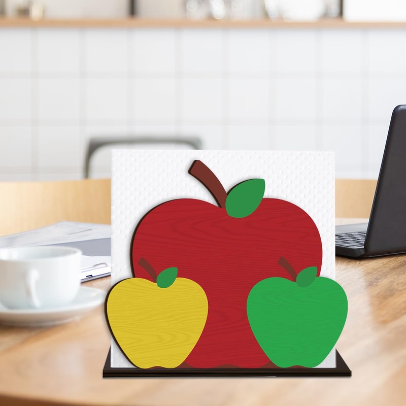 Apple Wooden Napkin Holder, Red Green Fruit Tissue Dispenser, Farmhouse