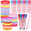 60 Pcs Valentine's Day Pens Rubber Bracelets Set 30 Pcs
