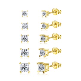 5-10 Pairs 18K Gold Plated Studs Earrings for Women, 3-7mm Cubic Zirconia Earrings Studs Set Hypoallergenic Boucle Doreille Femme Gold Studs Diamond for Men and Gold Round Ball Earrings for Women Men
