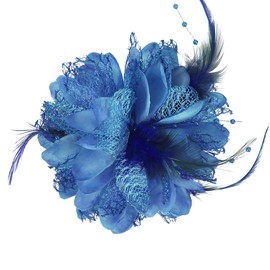 Mecool 3 in 1 Flower Hair Clips for Weddings Women's Brooches & Pins Corsage Women's Hair Jewellery Ponytail Holder | 4.72" Ladies Brooches for Wedding | Hair Styling Accessories for Girls - Blue