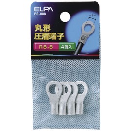 ELPA Round Terminals (R8-8) Round Crimp Terminals, 4 Pieces, 1.1 inches (29.8 mm), Single Wire, 0.1 - 0.14 inches (2.89 - 3.65 mm), Stranded Wire 0.2 - 4.1 inches (6.64 - 10.53 mm) R8-8 PS-088