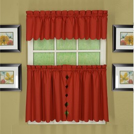 Today's Curtain, Orleans Scallop Curtain, Brick Red 30" Tier Pair and Tieback, 60" W x 30" L, Brick Red
