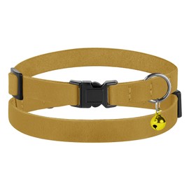 Breakaway Cat Collar Leather with Removable Bell - 13 Colors Available - Soft Adjustable Girl Boy Safety Lightweight Pet Kitten Collars Pink Brown Blue Green Red Orange Black (Mustard)