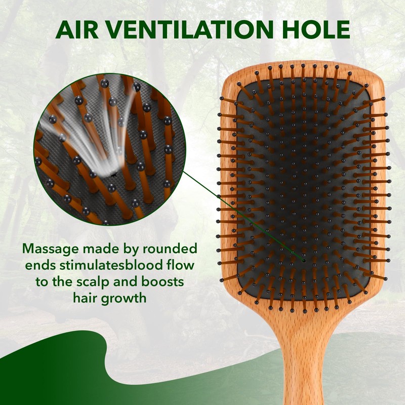 square large paddle brush，Solid Wood Hair brush – Durable Air