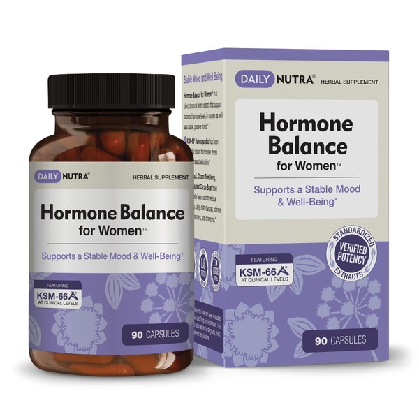 DailyNutra Hormone Balance for Women - Natural Mood Supplement - PMS Relief and Menopause Support | Featuring Clinically Studied KSM-66 Ashwagandha (90 Capsules)