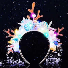 Catery Light Up Mermaid Headband Sea Shell Headpiece Beach Wedding Hair Accessories for Women