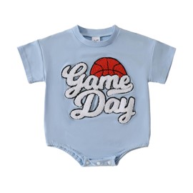 Newborn Baby Baseball Outfit Bodysuit Infant Boy Girl Romper Summer Short Sleeve Game Day Letter Printed Jumpsuit Tees(Blue,12-18M)
