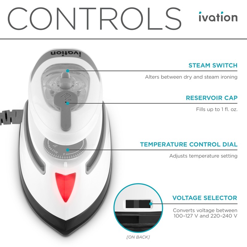 Ivation Travel Steam Iron | Mini Dual Voltage Dry Iron