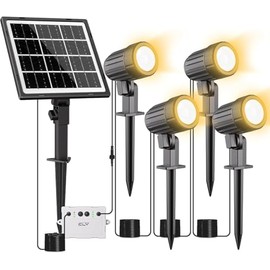 CLY 4 in 1 Solar Spotlights Landscape Lights Outdoor Garden, 2700K Warm White Solar Spike Light, Solar Garden Floodlight 14M Cable IP66 Waterproof, Solar Landscape Spotlights for Yard Lawn Tree Statue