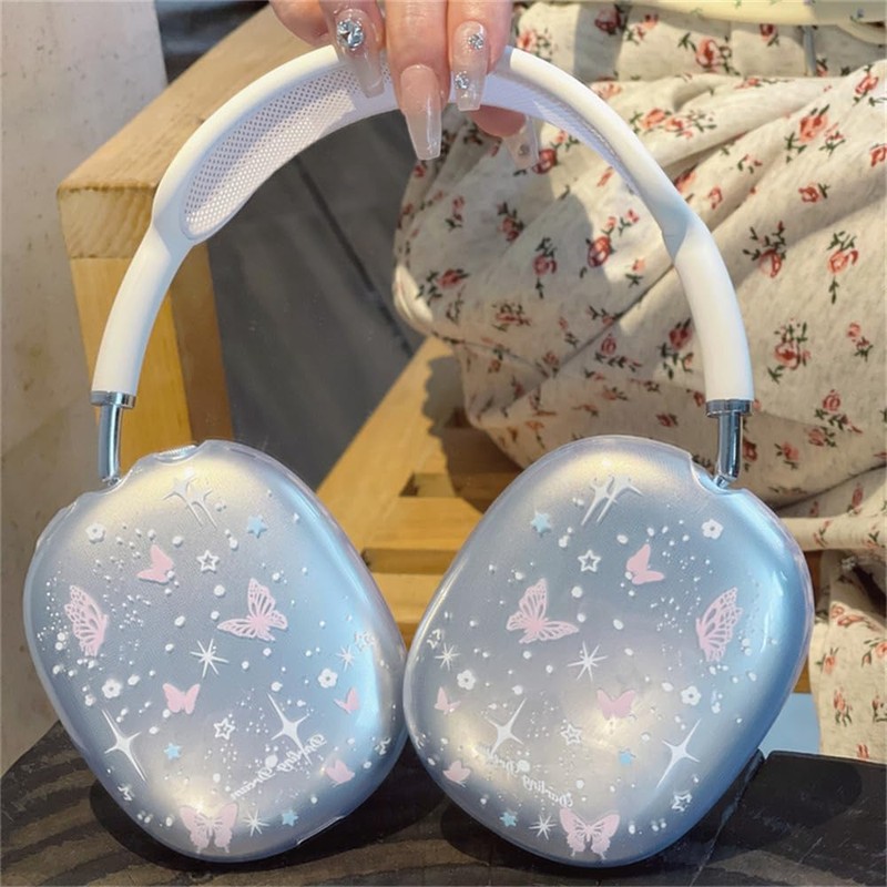 SCJLSDA Airpods Max Case, Cute Star Pink Butterfly Soft Shell