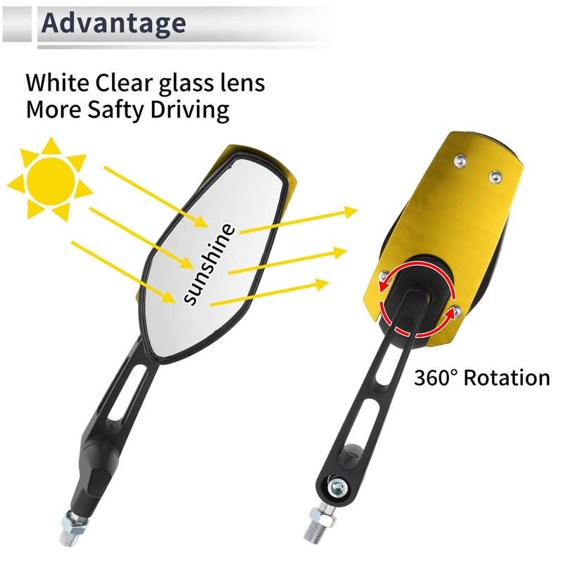 RATCHROLL 1 Set Universal Motorcycle Rear View Mirrors Adjustable Bar
