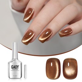 GAOY GAOY Jelly Brown Cat Eye Gel Nail Polish, 16ml Glitter Holographic Nail Polish with Magnet, Reflective Translucent UV Gel, 2956 Glowing Amber
