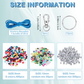 BEEFLYING 750 Pcs DIY Bead Keychain Kit Key Chain Making Crafts Letter Beads Strings Adjustable Alphabet Key Ring Jewelry Backpack Accessories Holiday Party Festival Favor Gift (Mixed Colors)