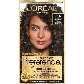 L'Oreal Paris Superior Preference Luminous Fade-Defying Permanent Hair Color, Hair Dye For Up to 9 Weeks of Radiance, Medium Ash Brown 5A, 1 Hair Dye Kit