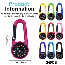GOMETY Pack of 24 Mini Compass Colourful with Carabiner Hook, Compass Key Holder with Compass and Carabiner Key Fob Portable Multifunctional for Outdoor Camping Hiking - Random Colour
