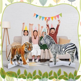 Amyhill 3 Pcs Jungle Safari Party Decoration Safari Baby Shower Decorations Wild Animal Birthday Party Yard Sign for Summer Backdrop Photo Background Favors (Tiger Giraffe Zebra)