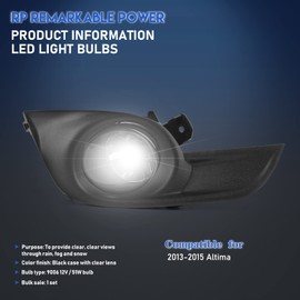 RP Remarkable Power, LED Fog Light for 2013-2015 Altima Chrome DRL Lights Kit with Switch, Wiring, Harness And P1-H11W-5000Lm Bulbs Bumper Lamps Oe Style Clear FL12223