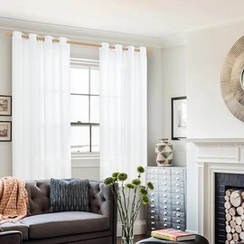 YoungsTex Natural Linen Curtains 45 Inches Long for Living Room, White Window Curtains 2 Panels with Grommet Light Filtering Privacy Linen Textured Semi Sheer Drapes for Bedroom, 52x45 Inch