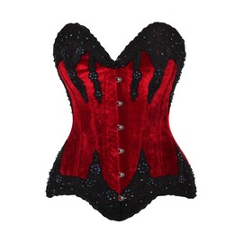 Daisy corsets Top Drawer Dark Red Velvet & Beaded Steel Boned Overbust Corset (3X)
