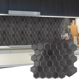 WalDecoo 10-Sheet Hexagon Peel and Stick Backsplash for Kitchen, New Upgrade Premium Extra Thicker Design 3D Self Adhesive Wall Tiles, Large Stick on Tiles for Kitchen and Bathroom (12" x 12")