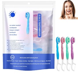 5 In 1 Toothbrush & Floss, 26 Packs Disposable Toothbrushes with Toothpaste, Mini brush Toothpaste and Floss 5-in-1 Portable Individually Wrapped Box, Oral Care On The Go Prepasted Travel Toothbrush