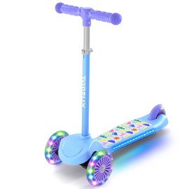 TONBUX TONBUX Kids Scooter for Ages 3-5, Toddler Scooter with Light-Up Deck and Wheels, Adjustable 4-Level Height 3-Wheel Scooter for Kids, Lean-to-Steer Design - Blue