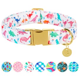 UP URARA PUP Dinosaur Summer Cotton Dog Collar with Metal Buckle Gift Collar for Small Medium Large Girls or Boys Dogs Cute Durable Comfortable Pet Collars