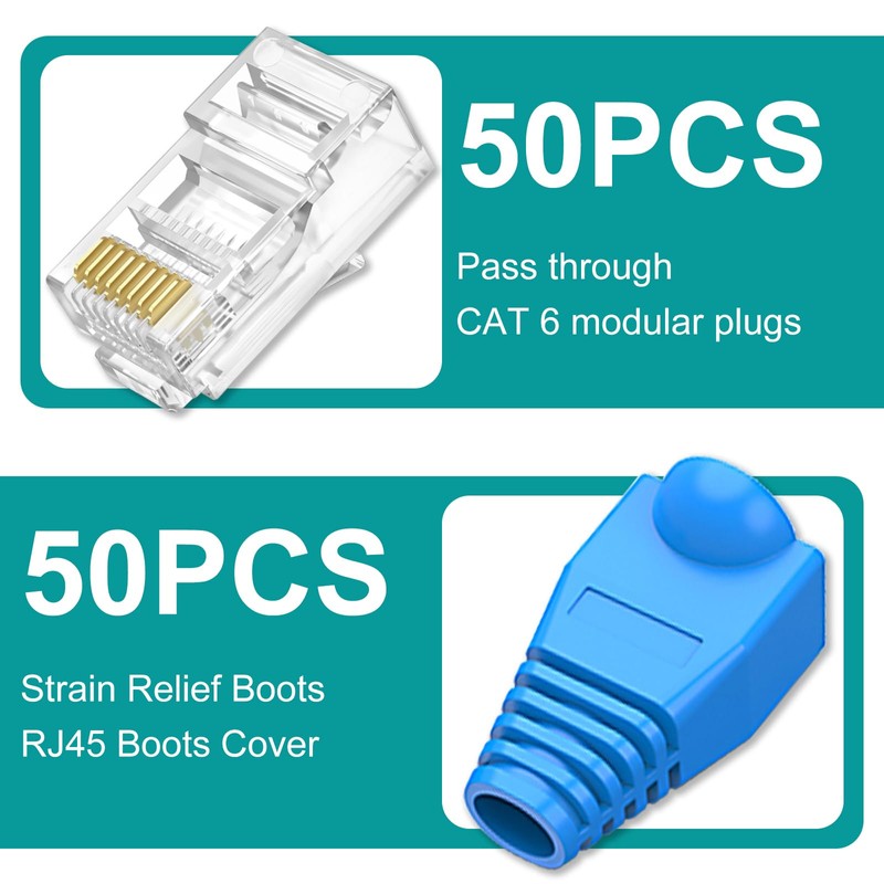 Brileine UTP RJ45 Connectors, Cat6 RJ45 Pass Through Plugs 50-Pack,