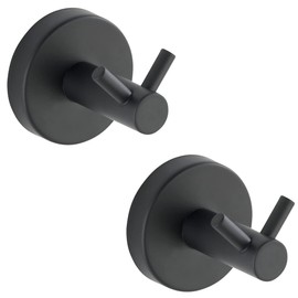 WENKO Duo Bosio Black Wall Hooks, Set of 2, High-Quality Wall Hooks Made of Painted Stainless Steel, Towel Hooks for Bathroom, Guest Toilet and the Whole Household, Attachment without Drilling,