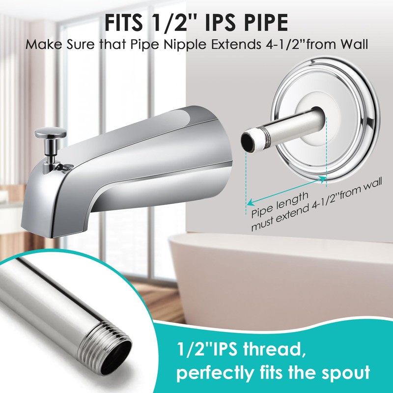 Enhon Chrome Universal Bathroom Tub Spout with Metal Tub Spout