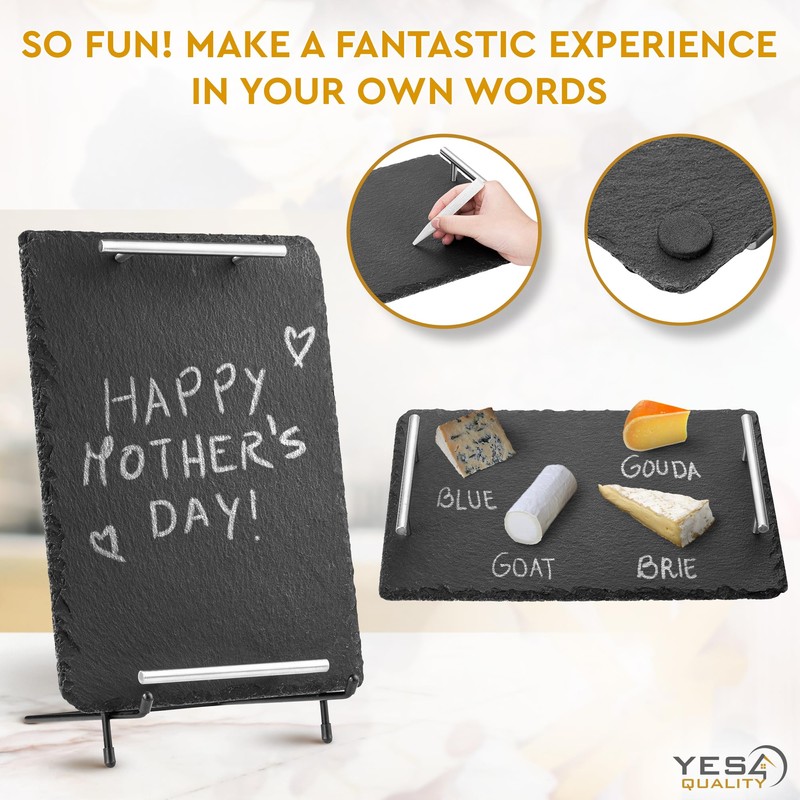 Slate Cheese Board Set w/Easy Carry Handles (14” x 10”,
