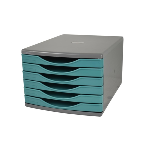 Deflecto Aqua Desk Drawer Set featuring 6 x 30mm drawers In Calming Aqua Tones - Desk Organiser Drawers - Small Storage Drawers - Desk Storage Drawers - Desktop A4 Storage Drawers