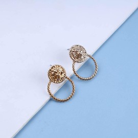 Inilbran Boho Lion Circle Stud Earrings Vintage Gold Round Lion Earrings Gothic Hollow Circle Lion Earrings Hammered Exaggerate Circle Earrings Jewelry for Women and Girls