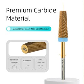 HYTOOS Titanium 5 in 1 Nail Drill Bit, 6 * 16mm Flat Top Tapered Professional Tungsten Carbide Bits for Gel Polish & Base Removal, Electric File Manicure Drills Accessories Tool,2XF