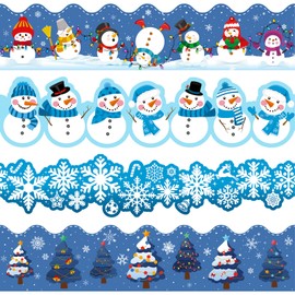 63ft Winter Bulletin Board Borders Snowman Bulletin Board Decorations Christmas Border Paper Holiday Borders Snowflake Xmas Tree Wave Trim Border for School Classroom Office Party (Vivid Style)