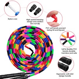 Kingcolor - Cuerda de saltar doble holandesa larga de 4,8 m, paquete de 2 unidades, cuerda de saltar de plástico con cuentas segmentadas, adecuada para niños y adultos, lo suficientemente larga para 5-6 puentes (negro)