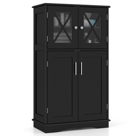 Giantex Bathroom Floor Storage Cabinet - Linen Floor Cabinet with Doors and Adjustable Shelves, Freestanding Side Storage Organizer for Bathroom, Living Room, Entryway, Kitchen Storage Unit (Black)