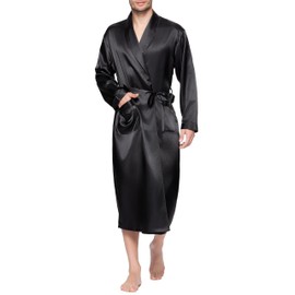 Lavenderi - Bata de satén sedoso para hombre, ropa de dormir larga y ligera, Negro -, Medium