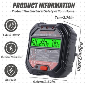 WIYETY Socket Tester with RCD Test: Socket Tester with LCD Voltage Display, Leak Voltage and Current Display, Socket Tester 90-250V/45-65Hz, Circuit Polarity Socket Tester