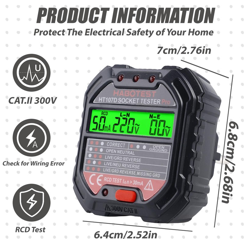 WIYETY Socket Tester with RCD Test: Socket Tester with LCD