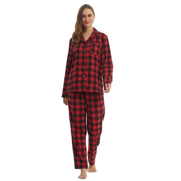 YUSHOW Womens Pyjamas Set Checked Flannel Lounge Wear Sets Long