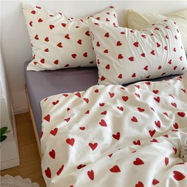 AShanlan Set of 2 Cushion Covers Heart 40 x 80 cm Red Hearts Pillowcase 40 x 80 cm Red White Cushion Cover 40 x 80 cm Heart Pattern Decorative Cushion Cover Microfibre Cushion Cover Pillow Case Pillow