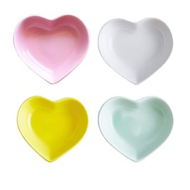 Super süße Herz sharpe Keramik-Soße Dish, Mini Side Gewürzschale, Würze Gerichte/Sushi-Soja-Dipping-Schüssel, Snack-Serviergeschirr, Liebe Porzellan kleine Untertasse Set (4er Set) (4 Farbe)